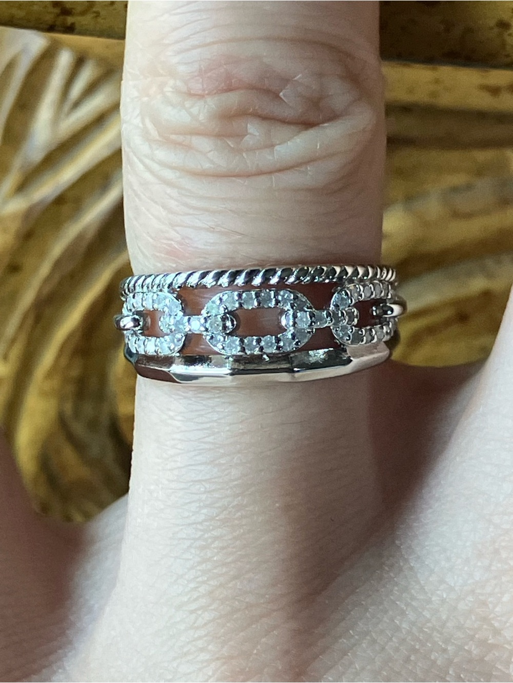 Natural White Diamond Sterling Silver Ring Size 6